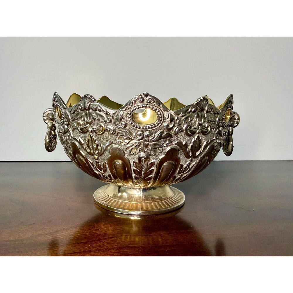 Silverplate Candy Dish Ornate Pedestal Bowl Gold Wash Ring Handles